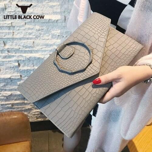 Women Genuine High Quality Leather Clutches Bag Crocodile Pattern Ring Brand Designer Elegant Ladies Office Work Envelope Bags