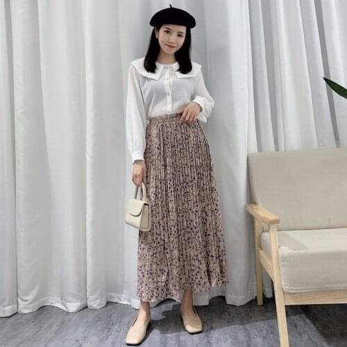 2021 Summer New Korean Elastic High Waist Slim Retro Floral Long Skirt All-match Casual Women A-line Pleated Skirt Free Shipping