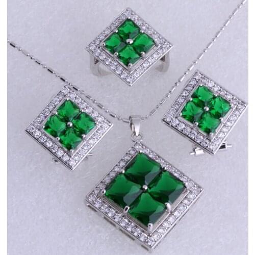 Love Monologue Exquisite Green Imitation Emerald & Cubic Zirconia Silver Color Jewelry Sets for Women SH0087