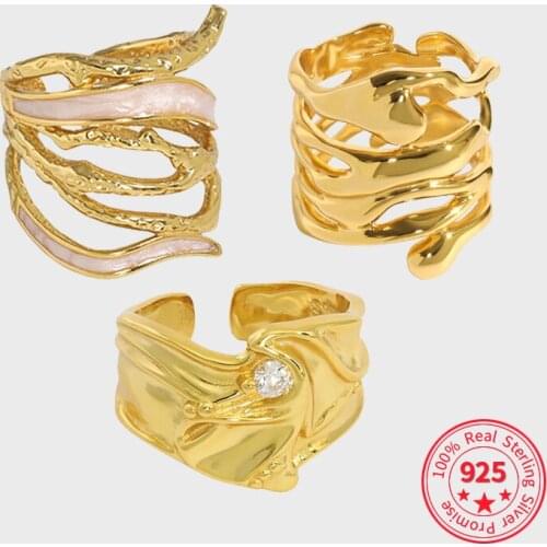 Big For Women Sterling Silver 925 Irregular Geometric Minimalist Gold Punk Adjustable Ring Bijoux Femme Fine Jewelry