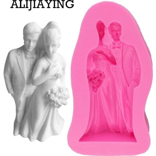 M0598 1Pcs Bride and groom Sugarcraft Silicone mold Boy girl Wedding cake decorating tools Fondant chocolate moulds