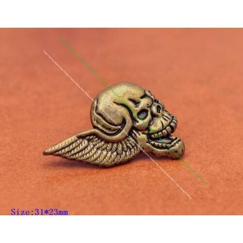 10X 31*23mm Antique Brass Biker Cowboy Skull Wing Head Saddles Tack Bridle Leathercraft Holster Wallet Decor Concho Hardware
