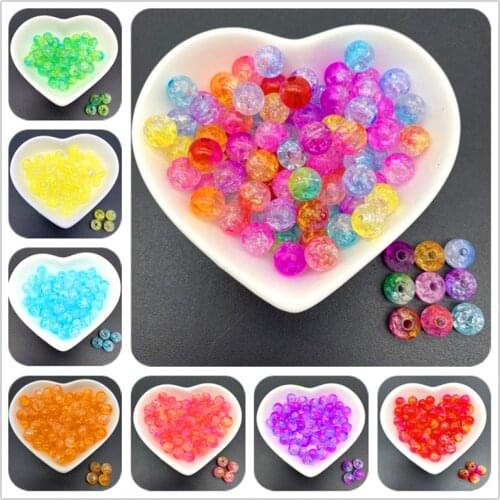 50pcs 8mm Double Colors Crackle Acrylic Beads Round Loose Spaced Beads For Jewelry Making DIY Charms Jewelry Beads