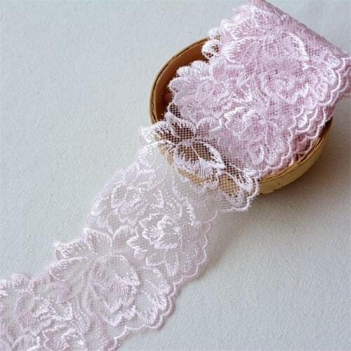 7.5cm width 1 meter length Pink Color water-soluble soft embroidery lace for clothing DIY accessories