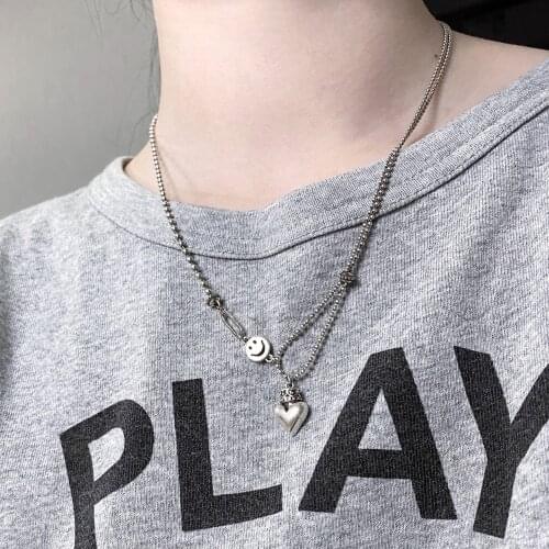 925 Sterling Silver Couple Necklace Retro Love Smile Pendant Necklace Bamboo Chain Simple Ladies Sweater Chain