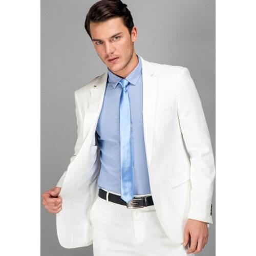 White Slim Fit Wedding Men Suits Groom Tuxedos Bridegroom Suits Best Man 2 Pieces (Jacket+Pants) Prom Wear Blazer