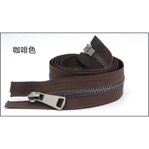 Free shipping 2pcs/lot 120cm coffee 5# metal copper zipper gun black teeth high-grade leather down jacket double head zipper