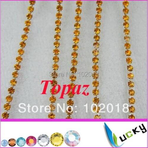Free shipping!10 yards strass crystal cup chain super closed with 2mm high quality Topaz color rhinestones for garment