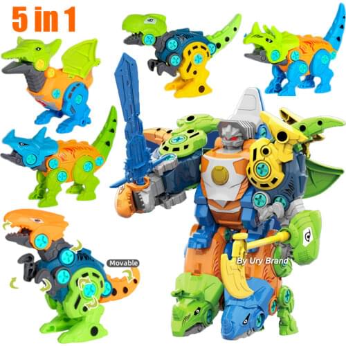 Baby DIY Assembly Dinosaurs Robot Building Blocks Drill Nut and Animal Model Plastic Screwing Educational Toys Gifts for Kids