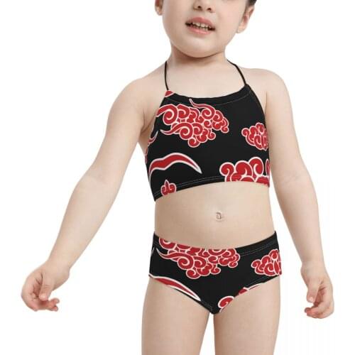 Childrens Japanese Wind Clouds Red And Black Akatsuki Patter Anime Exotic Baby Childrens top Graphic bathing suit SwimSuit