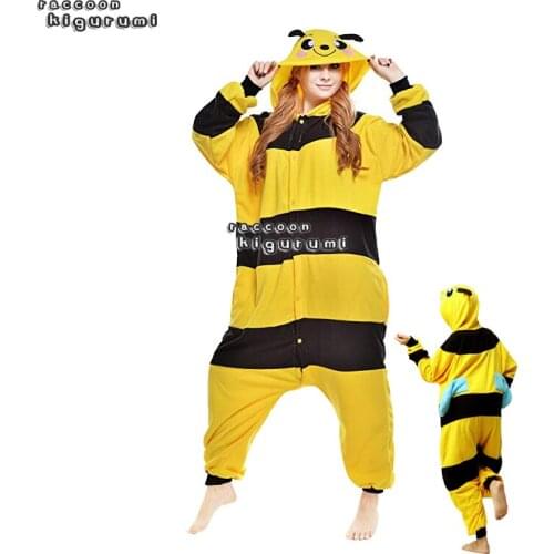 Animal Fleece Onesies Boy Girl Winter Cartoon Christmas Unisex Yellow Cosplay Pajama Raccoon Kigurumi Bee Adult