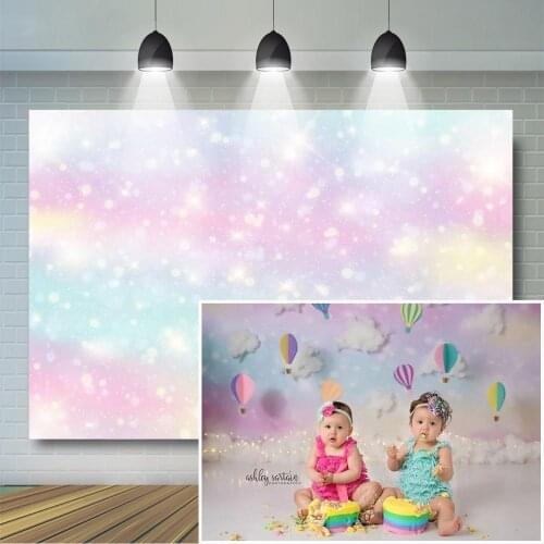 Colorful Galactic Background Unicorn and Rainbows Cake Smash Background Candies and Unicorn Theme Birthday Party Decoration