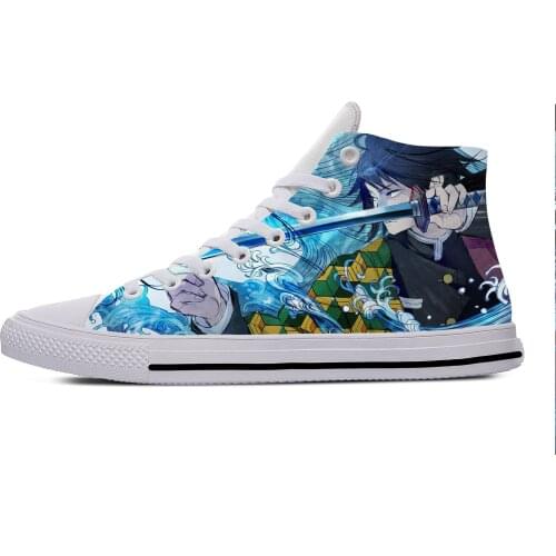 Anime Demon Slayer Kimetsu No Yaiba Tomioka Giyu Casual Cloth Shoes High Top Lightweight Breathable 3D Print Men Women Sneakers