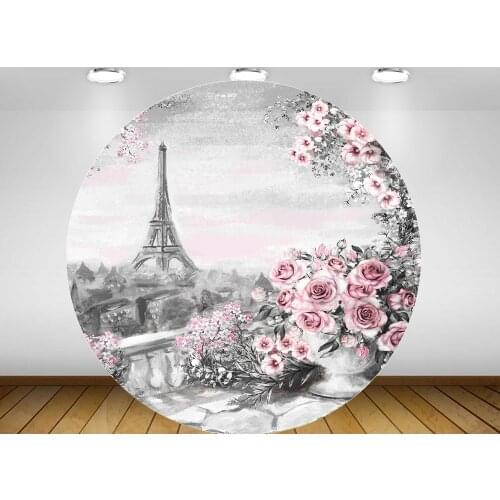 Round circle background Oil painting Eiffel Tower flower Backdrop baby shower kids birthday Party table Covers decoration YY-472