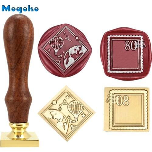 Mogoko 25mm Square Wax Seal Stamp Retro Wood Classic Sealing Wax Seal Stamps Envelope Cards Decor Antique Stamp Balloon/Stamp