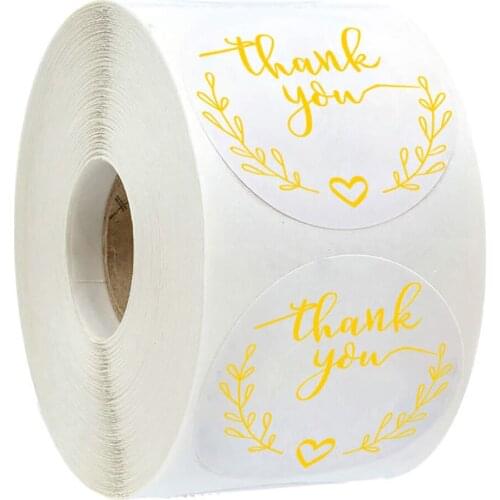 500pcs Gold Foil Thank Stickers with Olive Labels Stickers Paper For Wedding Party Gift Card Box Envelope Decoration Stickers
