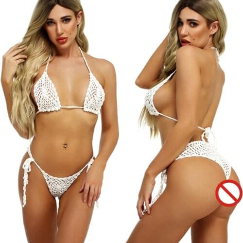 2019 New Handmade Crochet Micro Bikini Set Sexy Black Lingerie Set Mini Bikini Sunbathing Micro Swimwear More Colors