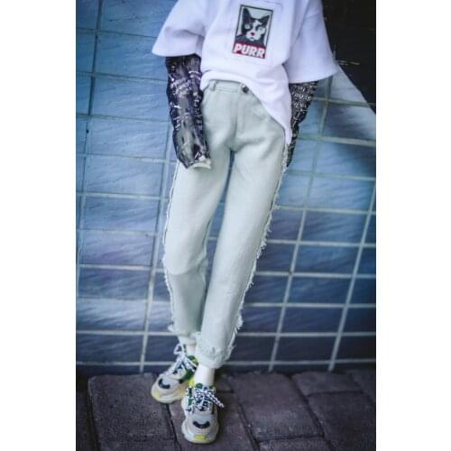 BJD doll clothes is suitable for 1/3 1/4 size MSD fashion light blue rough selvedge denim leggings doll accessories