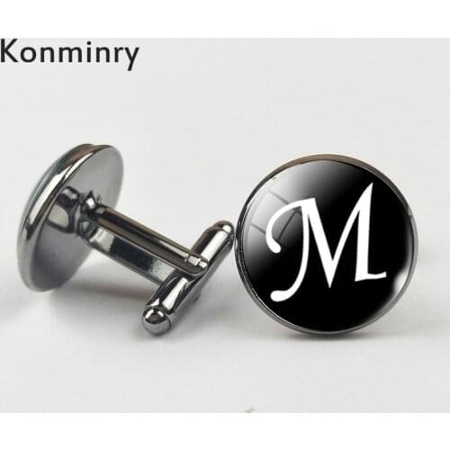 Single Alphabet Cufflinks Letter Cuff Button For Man Gentleman Initial Black Gun Metal Color Gifts Jewelry