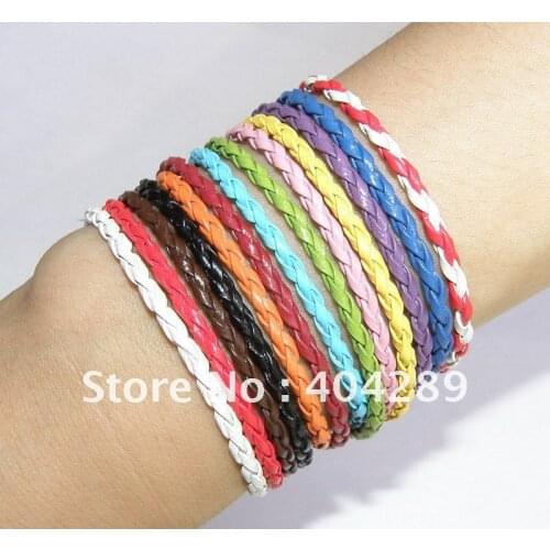 Wholesale Mixed Color 100pcs Pu Leather Bracelet Cords,DIY Jewelry Finding for Beads,Many Color for Choose,Free Shipping