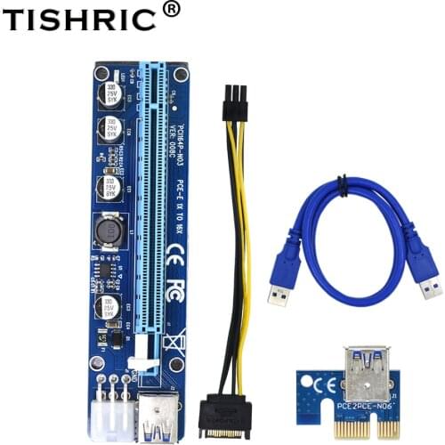 TISHRIC VER 008C Molex 6 Pin PCIE PCI-E PCI Express Riser Card 1X to 16X Extender 60cm USB 3.0 Cable For Mining Bitcoin Miner