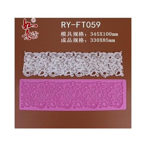 Ry-ft059 Food grade silicone mould 34.5X10cm Large Floral sugar lace mat decoration for cupcake baking ware sugar craft mold