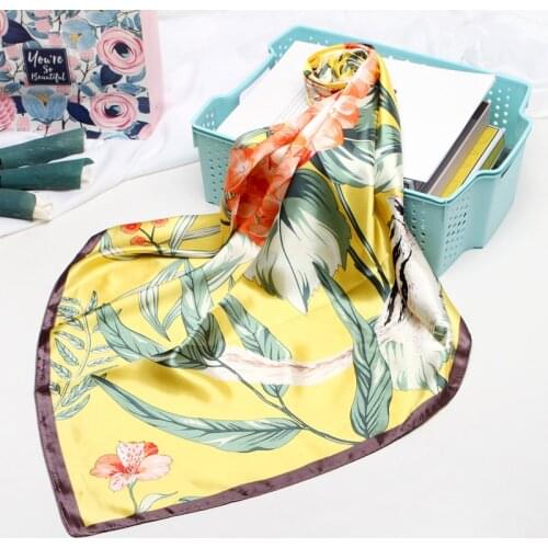 Fashion Silk Satin Hijab Scarf for Women Floral Print Hair Scarfs Female 90*90cm Shawls and Wraps Neck Scarves For Ladies Spring