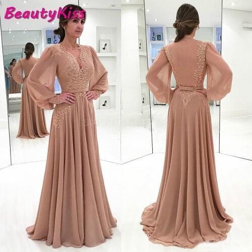 2020 Chiffon Mother Of The Bride Dress Plus Size Long Puff Sleeve Formal Godmother Groom Mother Dress Evening Wedding Party Gown