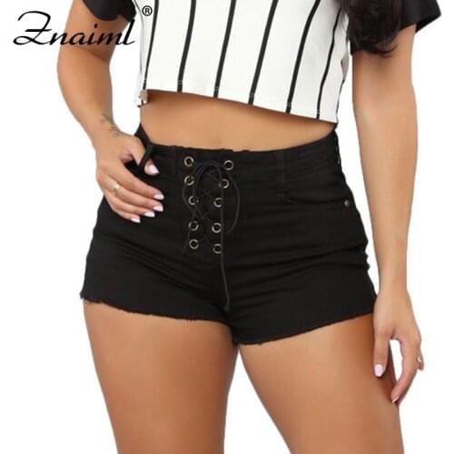 Znaiml High Waist Slim Black Denim Shorts Bermuda Woman New Summer Fashion Bandage Package Hip Mini Shorts Washed Female Jeans