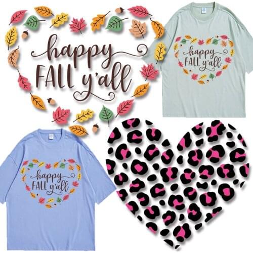 Love Heart Leopard print Heat-sensitive patches Thermal transfer printing Iron-on Transfers Patches for Kids Clothing Jacket