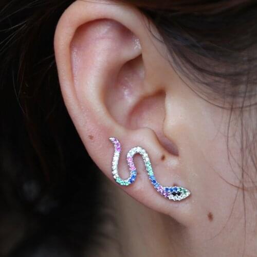 Thin snake Shape Crystal Ear Climbers colorfyul rainbow cz Fashion Earrings For Women delicate elegant sparking Earrings Jewelry