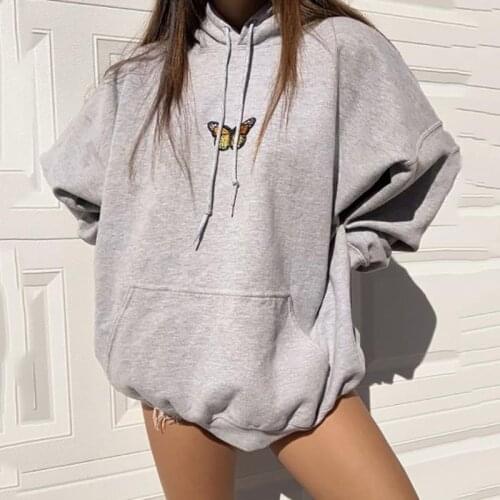 2020 Fashion Trend Women Long Sleeve Butterfly Print Hoodie Autumn Winter New Hooded Tops Simple Casual Loose Sweatshirts
