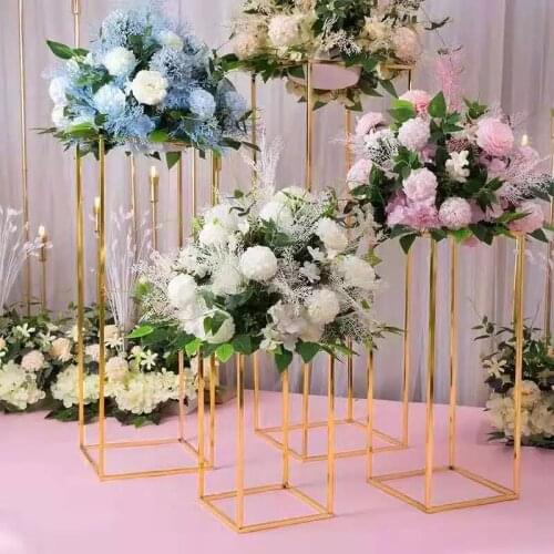 2021 New Gold Wedding Decoration Electroplate Iron Geometric Placed Props Road lead T Station Supplies Rectangle Wedding Plinth
