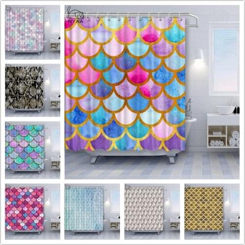 High Quality Custom Waterproof Bathroom Mermaid Scales Geometric Rhombus Shower Curtain Polyester Fabric Bathroom Curtain