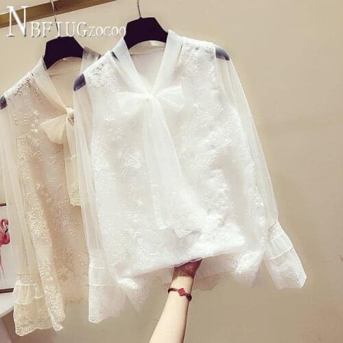 2020 Bowknot Fairy Lace Women Blouse Korean Spring Female Blouses