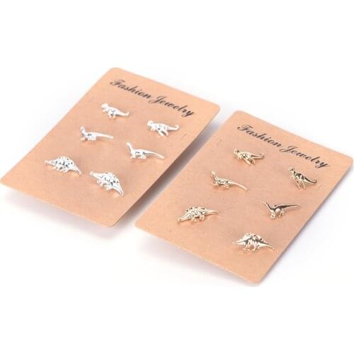 New Arrival 3Pairs Womens Vintage Punk Animal Dinosaur Shape Ear Piercing Studs Earrings