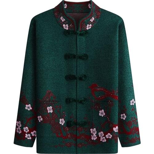 Middle-aged Old Women Knitwear Cardigan Autumn Winter Thick Large Size Warm Sweater Coat Elderly Grandma female Knit Tops W2131