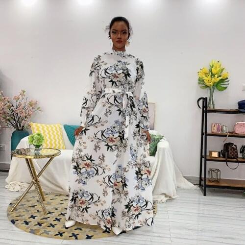 New Oversized ladies print dress, feminine ankle print dress Fashion Slim Casual Muslim Women Dress