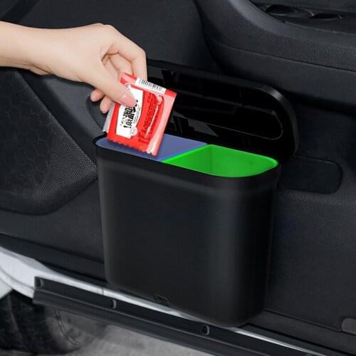 1.7L Waterproof Car Trash Can PP Plastic Black Auto Storage Box Double-layer Classified Organizer Vehicle Stowing Tidying