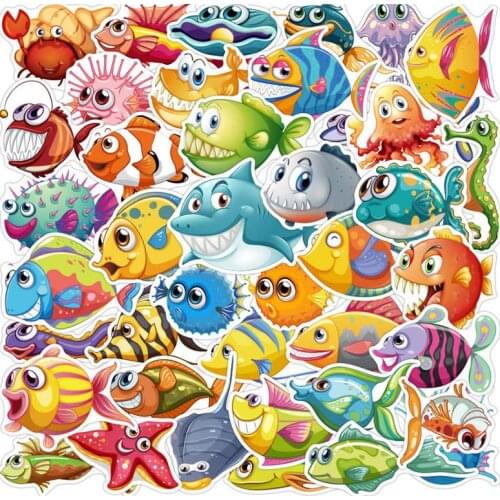 40 pcs Sea world shark whale creature Graffiti Waterproof Skateboard Travel Suitcase Phone Laptop Luggage Stickers Cute Kids