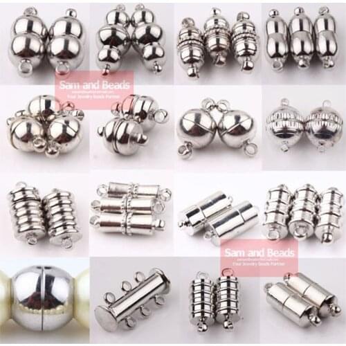 Free Shipping (10Sets=1Lot ! ) Dull Silver/Silver Plated Tube Barrel Round Strong Magnetic Clasp beads for bracelet CP2