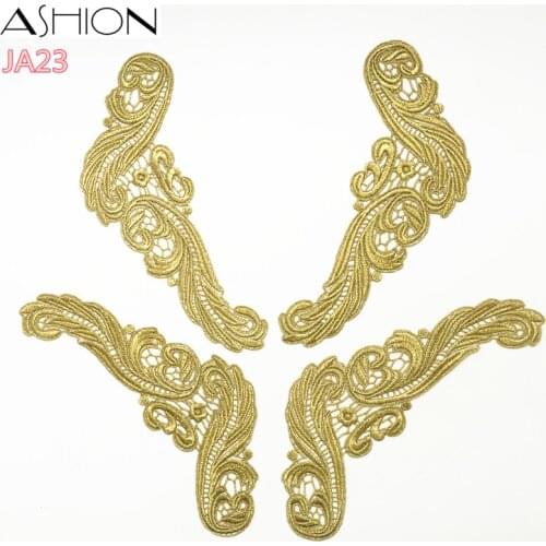 10 Mirror Pairs Venise Lady Dress Sewing Gold Flower Floral Lace Trims Applique patch LP-JA23