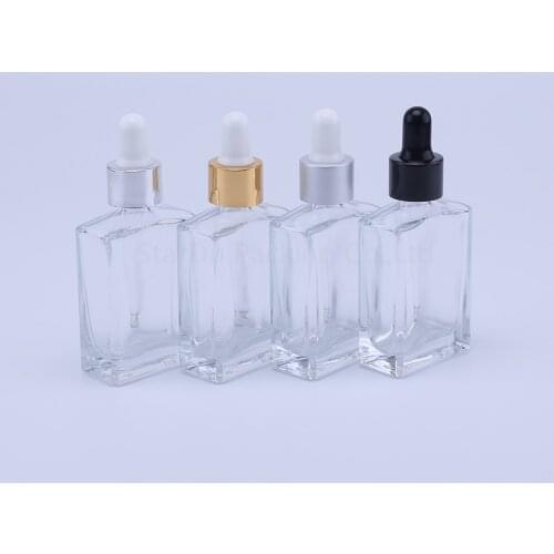 100pcs 50ml High Quality Clear Square Glass dropper Bottle for essential oil , Cosmetic Packaging Bottle Vials