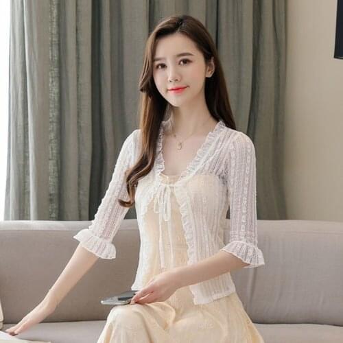 2021 Summer Half Sleeve Crop Shawls Women Open Front Shrugs White Apricot Lace Bolero Wedding Jacket Cardigan Bride Wraps Y217