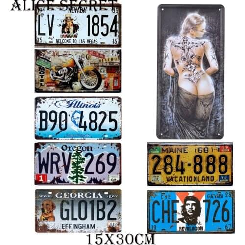 USA Vintage Metal Tin Sign Route 66 Car Number License Metal Plate Plaque Poster Bar Club Garage Home Wall Decoration 15*30cm