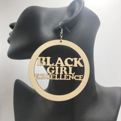 Free shipping Black Girl Excellence wooden earrings