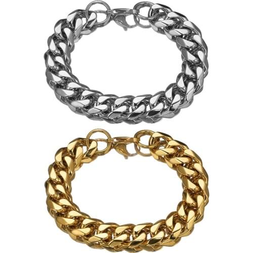 High Quality Silver Color/Gold Tone Strong Stainless Steel Curb Cuban Chain Mens Womens Bracelet Wristband 15mm Wide 7-11inch