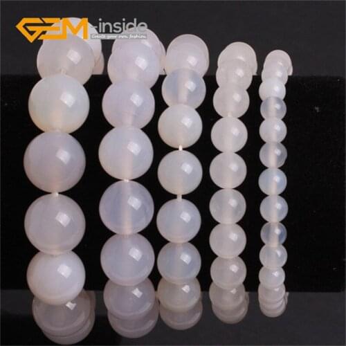 Gem-inside 7.5inch Natural Stone Beads Bangle Trinket white agates Beads DIY Bracelets For Women Gift Elastic Jewelry For Man