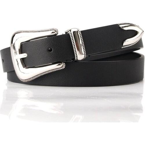 Black Leather Belt Women Metal Western Buckle Waist Belt Vintage Carved Ladies Belt Waistband cinturon mujer PY38