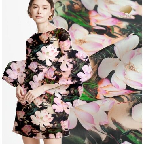 Digital inkjet silk organza satin fabric crisp translucent fashion dress silk fabric clothing diy fabric wholesale silk cloth